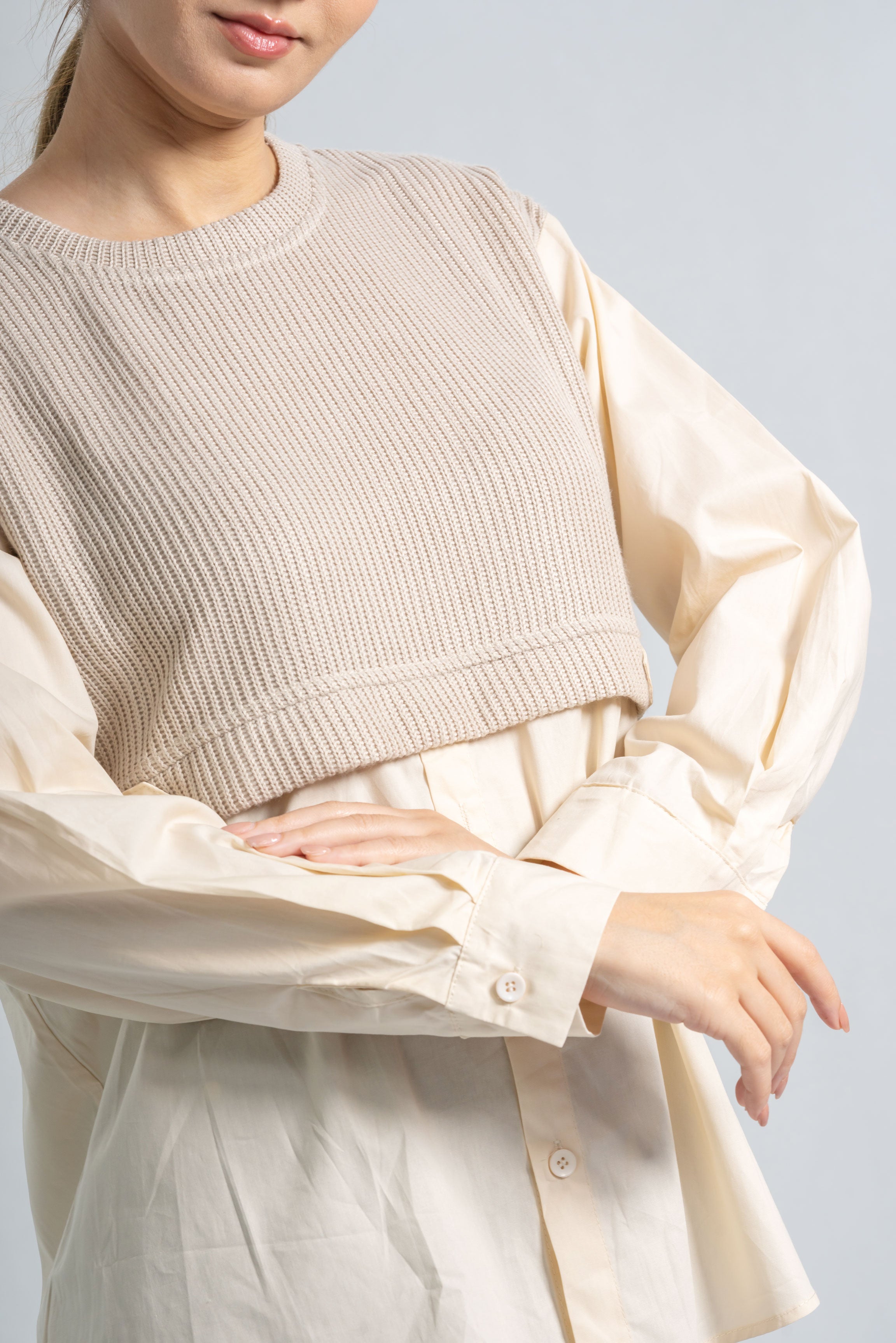 Hybrid Blend Knit-Cotton Shirt